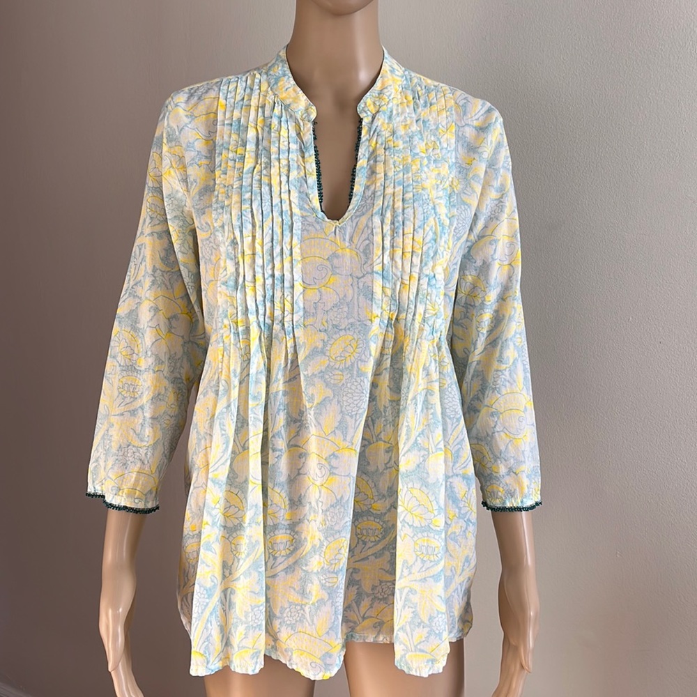 ROBERTA ROLLER RABBIT Irina floral Beaded Tunic Top Size M